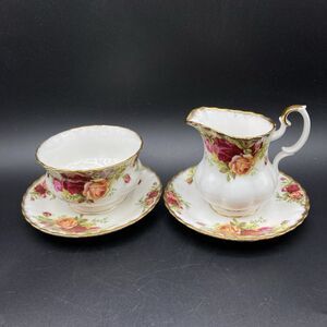 Vtg Royal Albert Old Country Roses Bone China Open Sugar Bowl Creamer & Saucers